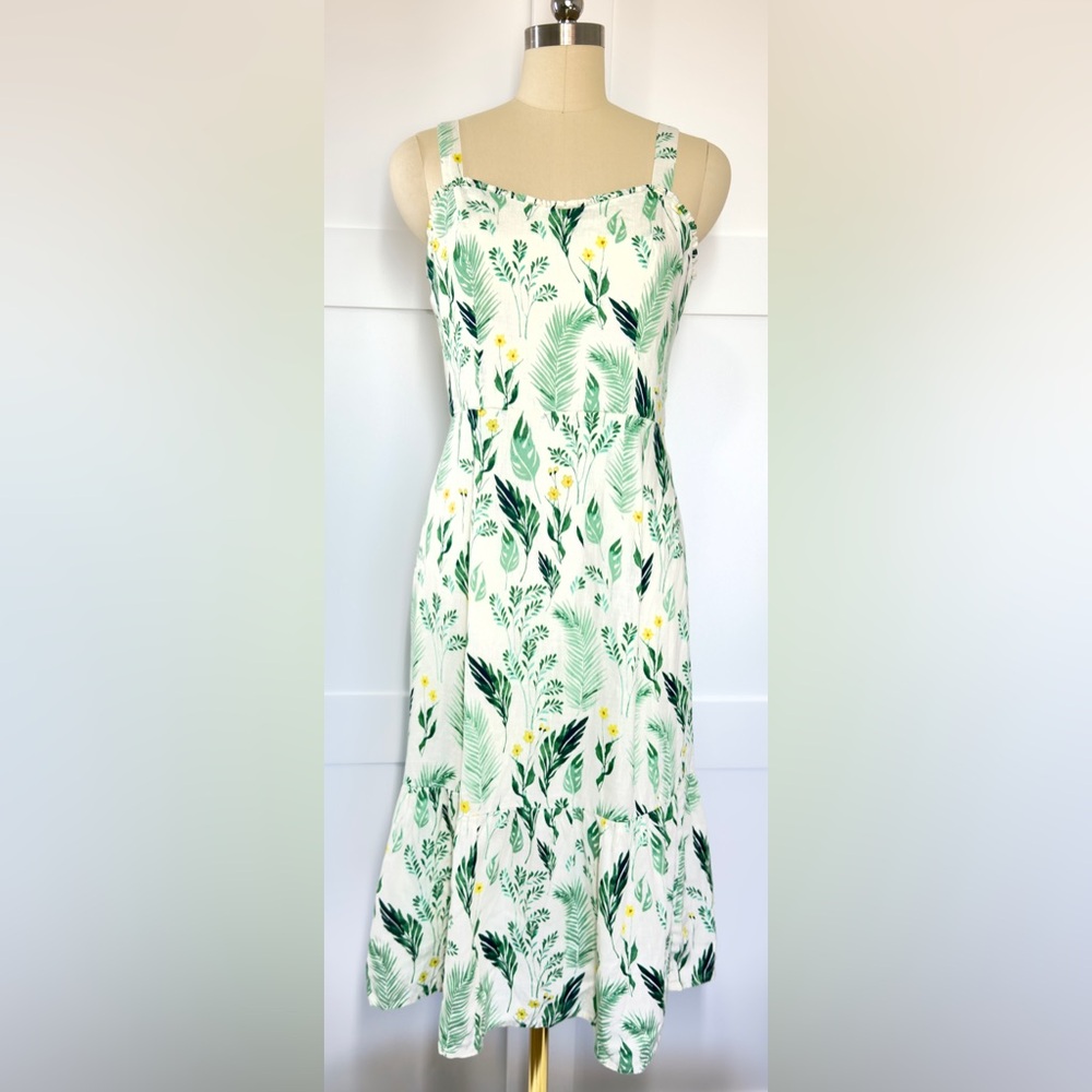 NWOT C&C California 100% Linen Leaf Print Midi Dress